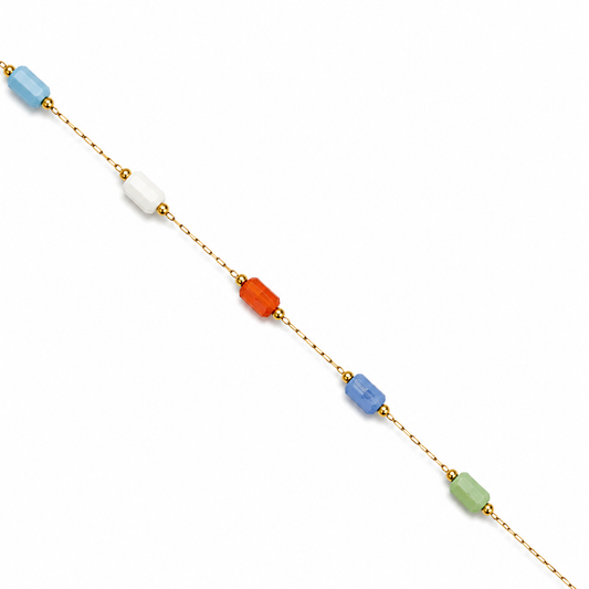 Collana estiva multicolor con perline colorate e catena dorata
