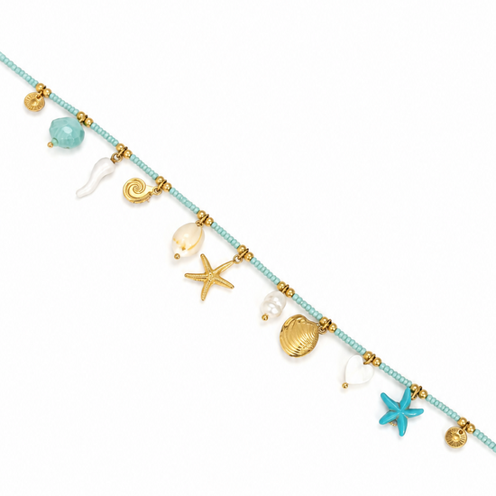 Collana color acquamarina con dettagli dorati