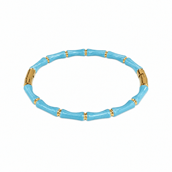 Bracciale Camilla effetto bambù color azzurro e dettagli in acciaio inox.