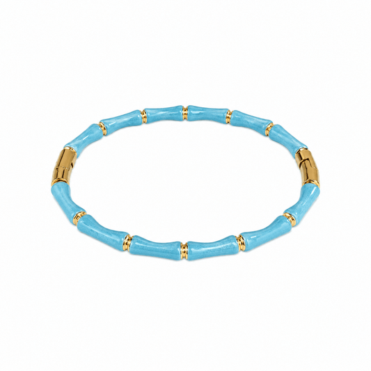 Bracciale Camilla effetto bambù color azzurro e dettagli in acciaio inox.